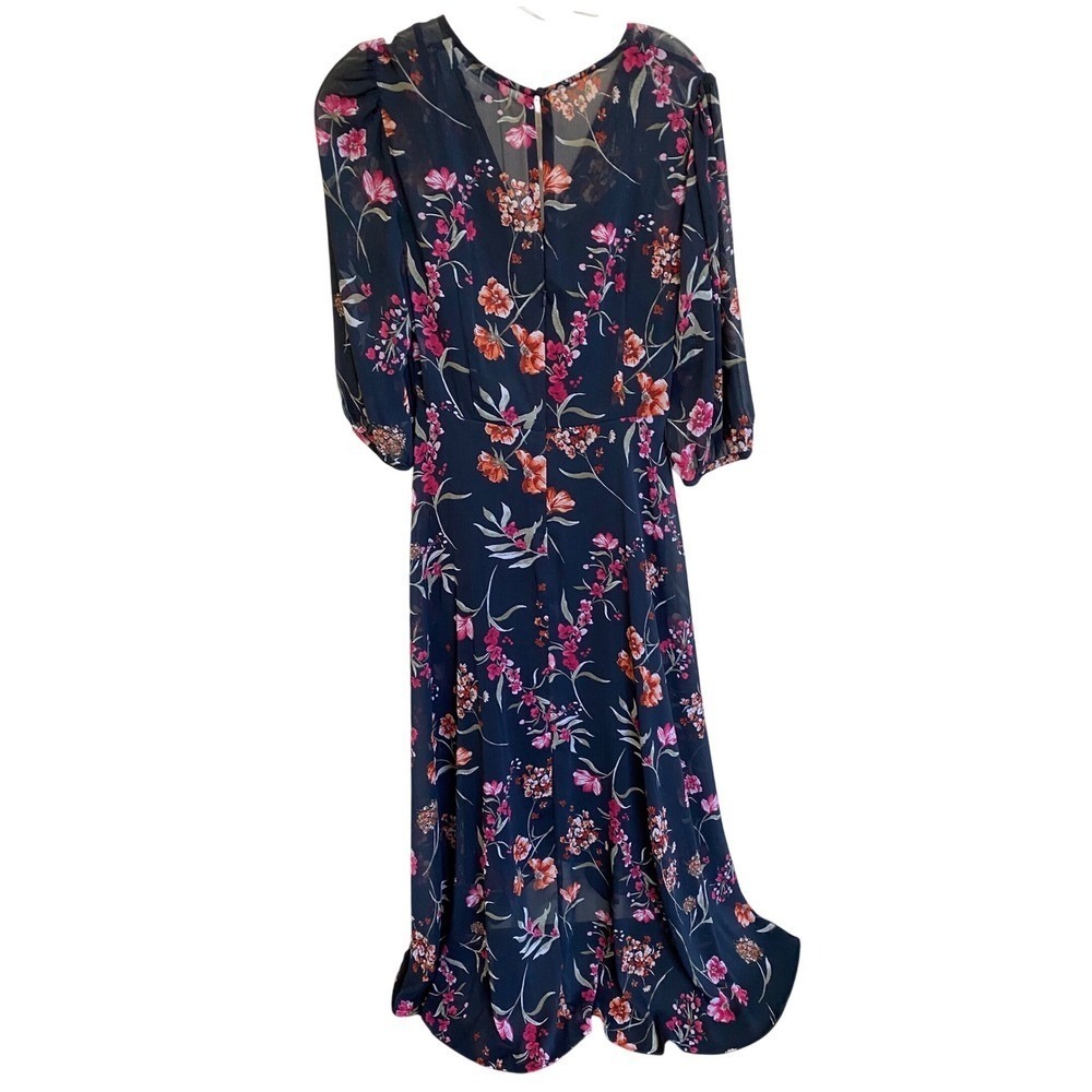 Calvin Klein Navy Blue Floral Chiffon High Low Maxi Dress 4 NWT Wedding Guest - Picture 4 of 16